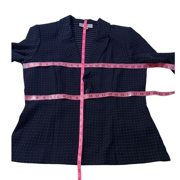 VINTAGE Dressbarn 2-Piece Skirt Top Set Navy Blue Pink Dots Large Career Dressy - Picture 11 of 14